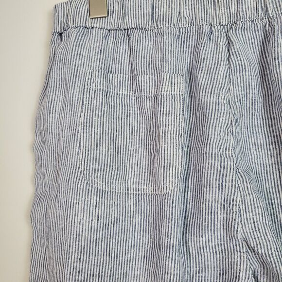 Quince Women's Pants Large Blue White Striped Linen Wide Leg Coastal Lagenlook - Picture 8 of 14